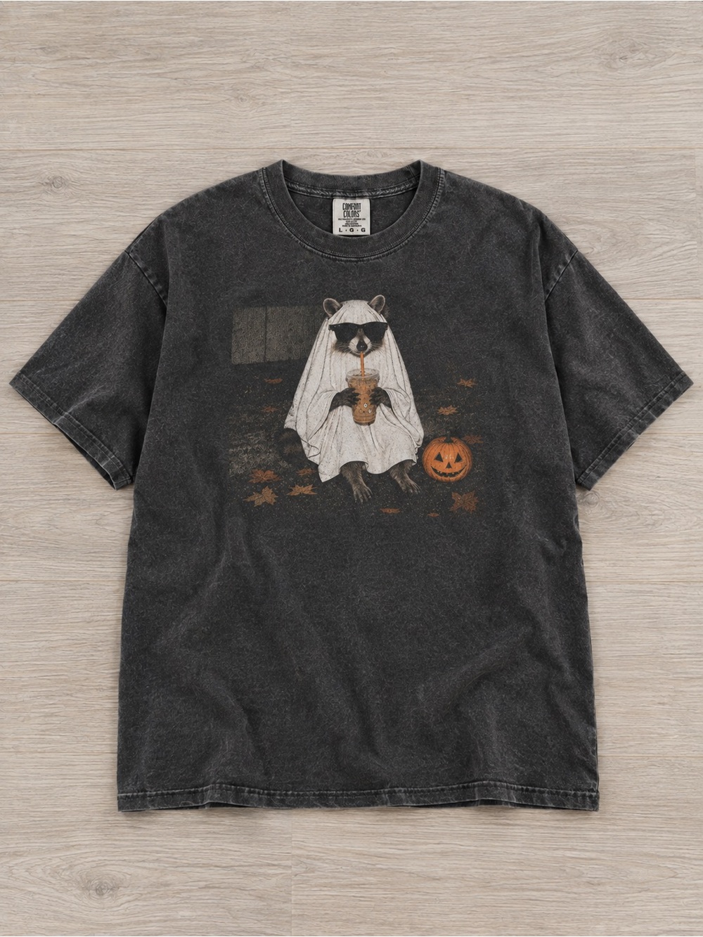 Ghost Racoon Coffee Unisex T-Shirt Funny Halloween Comfort Colors Tee